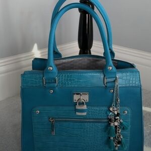 Charming Charlie teal blue collection. Handbag, scarf and necklace.